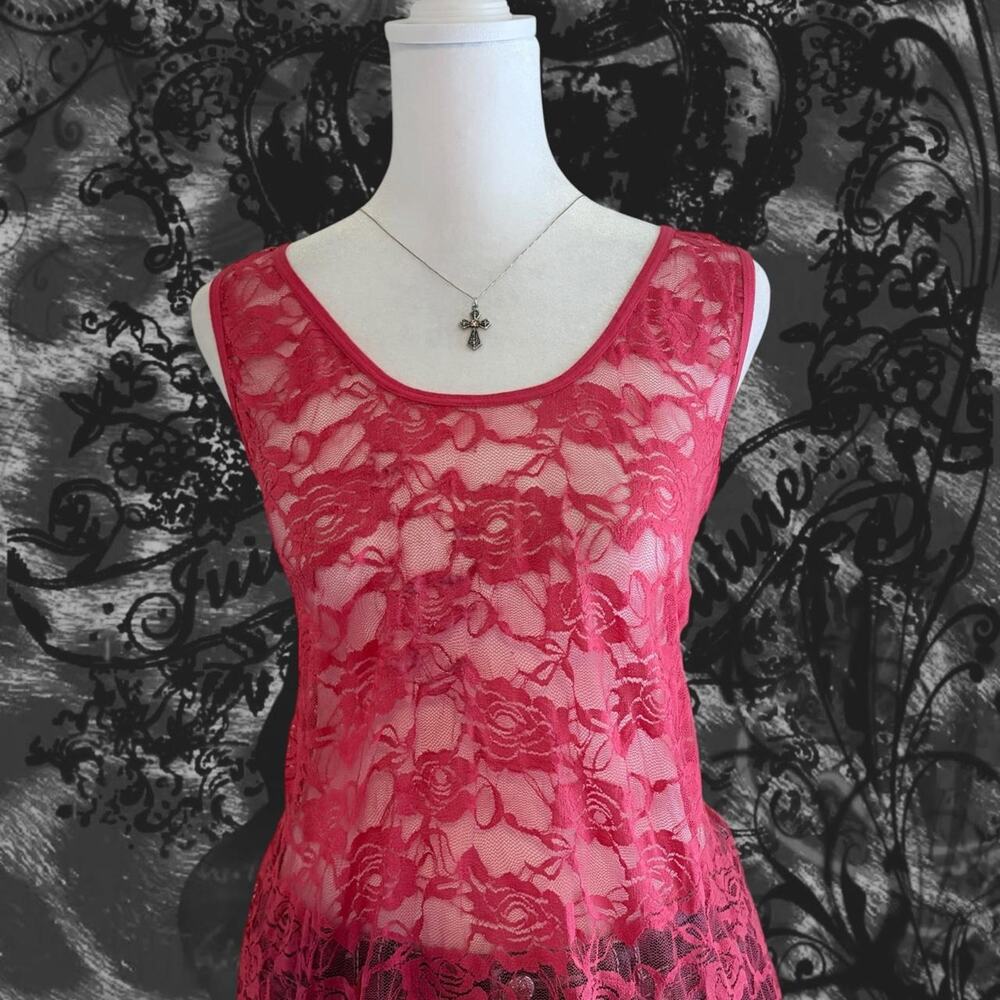 pink open floral lace fairy boho ethereal glam whimsical racerback tank top - Picture 4 of 7